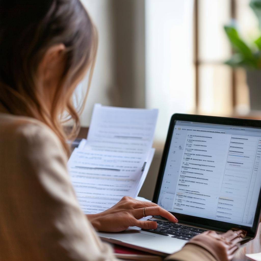 A therapist is looking through her notes on his laptop